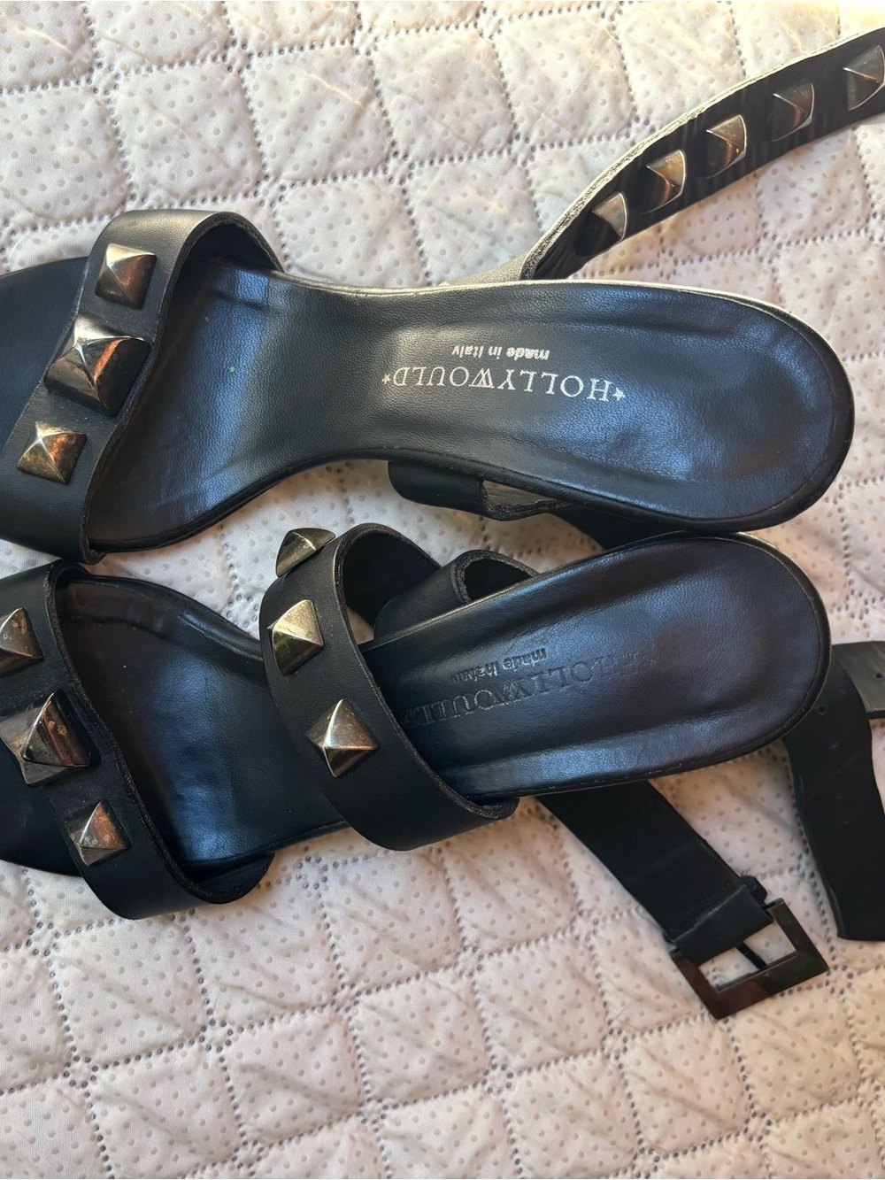 Vintage Hollywould Italy Black Studded Leather Stiletto Heels
